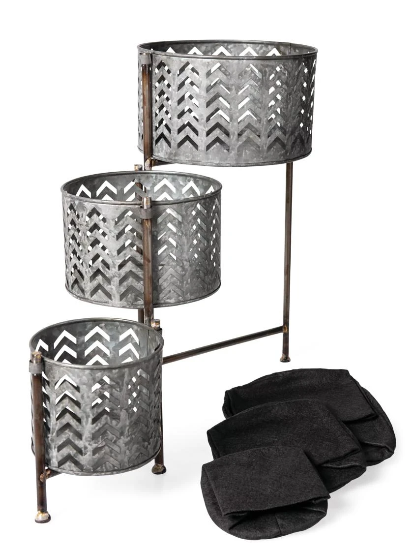 Galvanized Grow Bag Triple Planters With Stand 5 Galvanized Grow Bag Triple Planters With Stand - Image 3