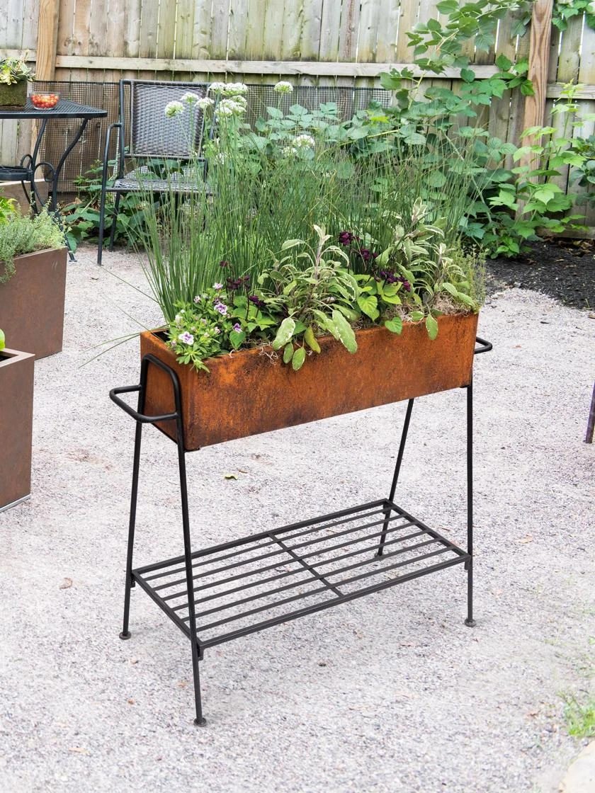 Rectangular Corten Planter And Stand 3 Rectangular Corten Planter And Stand