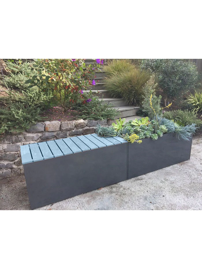 Nice Aluminum Trough Planters With Bench Top, 16"High 3 Nice Aluminum Trough Planters With Bench Top, 16"High
