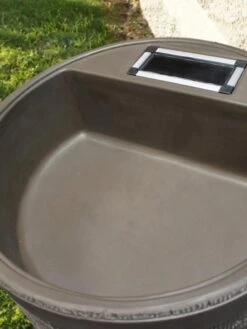 Round Rain Barrel With Planter, 35 Gallons -Garden Pot Planter Sales Store 8612856WALNT 02V tif