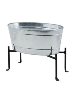 Achla Designs Mini Oval Galvanized Tub With Folding Stand -Garden Pot Planter Sales Store 8612906 03v